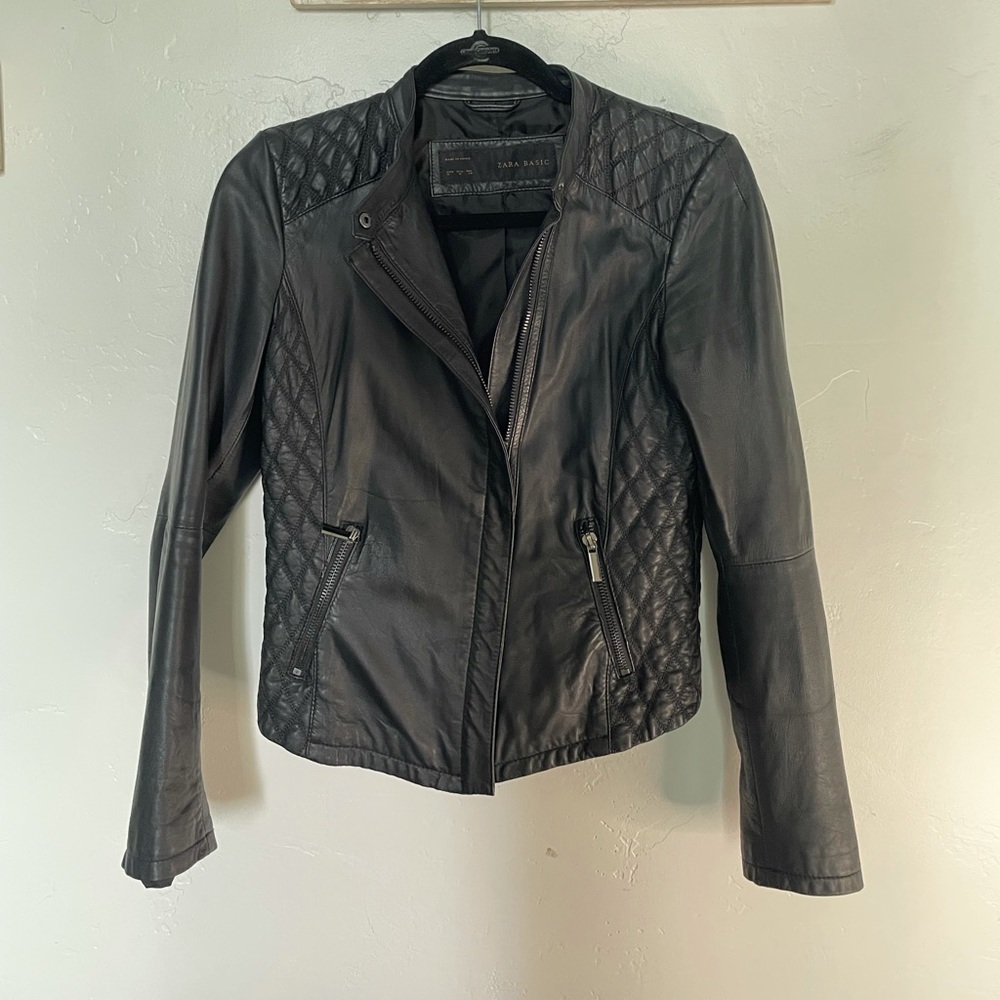 Zara Basic Quilted Leather Jacket
